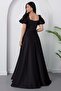 Square Neck Flounce Sleeve Long Satin Dress Drp570 - 7