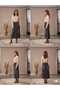 Banny Jeans Front Side Buttoned Midi Length Lycra Navy Blue Jean Skirt with Scarf Belt - 5