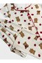 Suitable for Girl and Mother Cotton Cream Strawberry Teddy Bear Pattern Short Sleeve Shirt Collar Button Sleep Band Pajama Set - 4