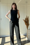 Black Palazzo Trousers with Flounces on the Front - 3