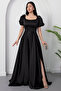 Square Neck Flounce Sleeve Long Satin Dress Drp570 - 2