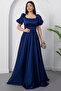 Square Neck Flounce Sleeve Long Satin Dress Drp570 - 4