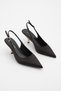 Women's Stiletto Pointed Toe Open Back Gold Metal Heel Classic Heeled Shoes Rente Black Satin - 5