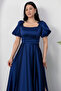 Square Neck Flounce Sleeve Long Satin Dress Drp570 - 2