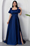 Square Neck Flounce Sleeve Long Satin Dress Drp570 - 7