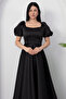 Square Neck Flounce Sleeve Long Satin Dress Drp570 - 3