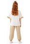 Girl's T-Shirt with Ruffle Detail on the Sleeves, Lettering and Picture Pattern, Parachute Fabric Pants, Beige Color, Two-Piece Set - 4