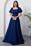 Square Neck Flounce Sleeve Long Satin Dress Drp570 - 3