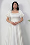 Square Neck Flounce Sleeve Long Satin Dress Drp570 - 2