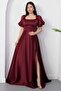Square Neck Flounce Sleeve Long Satin Dress Drp570 - 5