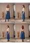 Banny Jeans Front Side Buttoned Midi Length Lycra Navy Blue Jean Skirt with Scarf Belt - 3