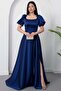 Square Neck Flounce Sleeve Long Satin Dress Drp570