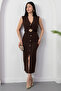 High Collar Buttoned Belted Dress Grs3914 - 6