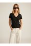 V-Neck Short Sleeve Ribbed T-Shirt - R104