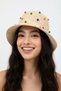 Women's Colorful Beaded Detailed Beige Straw Bucket Hat |   Hand Knitted Summer Trend Bucket Style - 4