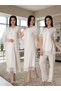 Women's Ecru Maternity Summer Elegant Lace Short Sleeve Buttoned Dressing Gown Nightgown Pajama Set - 4