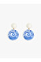 Ethnic Patterned Geometric Cobalt Blue Earrings with Dangle