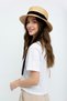 Women's Tie-Down Straw Boater Hat |   Black Ribbon Detailed Vintage Gondolier Summer Style - 4