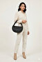Faux Leather Shoulder Bag, Faux Leather Shoulder Bag with Metal Ring Edges, Black Shoulder Bag - 3