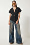 Asymmetric Gold Buttoned Woven Blouse Lzh0024 Black - 2