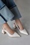 Stefan Women's Wrinkled Leather Heeled Shoes Cream - 2