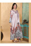 Pink V Neck Printed Jalabiya with Pearl Detail - 3