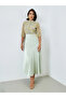 Green Foil Print A-Line Maxi Dress