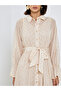 Beige Self-Design Shirt Maxi Dress with Tie-Belt - 4