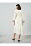 Cream Floral Embroidery Square Neck Midi Dress - 5