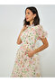 Cream Floral Puff Sleeves Maxi Dress with Tie-Belt - 2