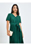 Green Pleated A-Line Maxi Dress with Tie Up Belt - 2
