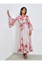 Pink Floral Maxi Dress with Bell Sleeves