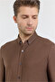 Brown Striped Pattern Italian Collar Long Sleeve Pocket Standard Fit Flexible Shirt 1004260157 - 4