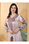 Pink V Neck Printed Jalabiya with Pearl Detail - 5