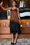 Brown Lace Asymmetrical Cut Satin Blouse Mg2694 - 5