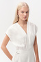 Sleeveless V-Neck Regular Linen Mini Dress with Buckle at the Waist - 2