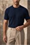 Walsh Hair Braid Patterned Crew Neck Slim Knitwear Men's T-Shirt - Navy Blue - 6