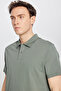 Men's Khaki 100% Cotton Standard Fit Regular Cut Polo Collar T-Shirt - 4