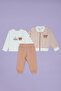 Striped Teddy Bear Printed Girls' 3-Piece Set