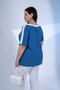 Women's Plus Size Collar Detailed Garnished Blouse Indigo - 6