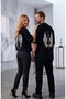 Unisex Lover Couple Combination Angel Wing Printed Oversize Black T-Shirt