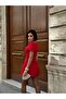Women's Red Pocket Detailed Mini Balloon Dress Yel221824 - 6