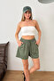 Women's Adjustable Waist Double Pocket Modal Shorts Green - 26673 - 4
