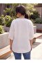 Cufflink Detailed Linen Blend Women's Plus Size Shirt White - 4