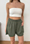 Women's Adjustable Waist Double Pocket Modal Shorts Green - 26673 - 2