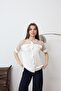 Women's White Mesh Detailed Hooded Short Sleeve Blouse Sn186 - 4