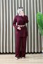 Parla Lace Suit Lycra Fabric Lined Women's Burgundy Lace Patterned Waist Chain Detailed Trouser Suit
