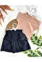 Mink Half Fisherman T-Shirt Black Bow Shorts Skirt