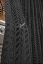 Anthracite Gray Stylish Leaf Patterned Tulle Curtain Modern 3 Layer Pleated Elegance Series