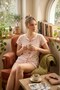Women's Boat Neck Buttonless Ribbed Camisole Fabric Bowknot 100% Cotton Short Sleeve Shorts Pajama Set - 5
